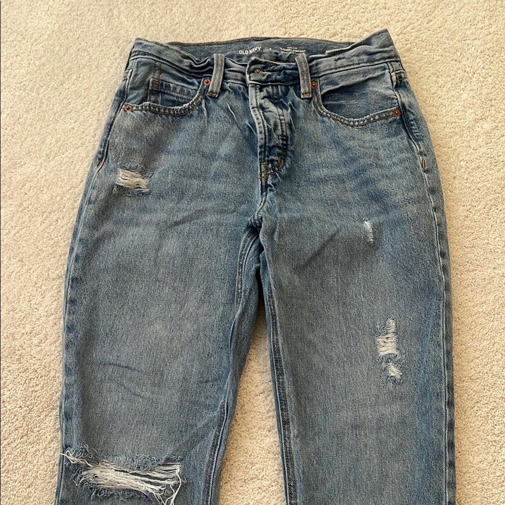 Old Navy Blue Boyfriend Jeans Distressed Style
